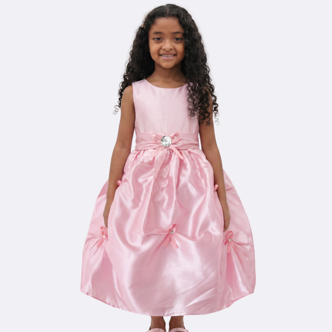 girls pink formal dress Sunny Fashion Satin Bow Party rosy mauve