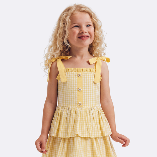 Sunny Fashion Girls Orange Cotton Ruffle Sundress with Bow Shoulder Straps