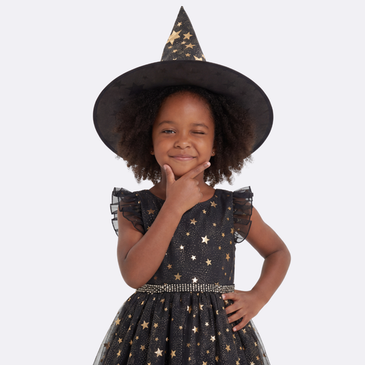 Sunny Fashion Girls Halloween Witch Costume Dress Set with Hat