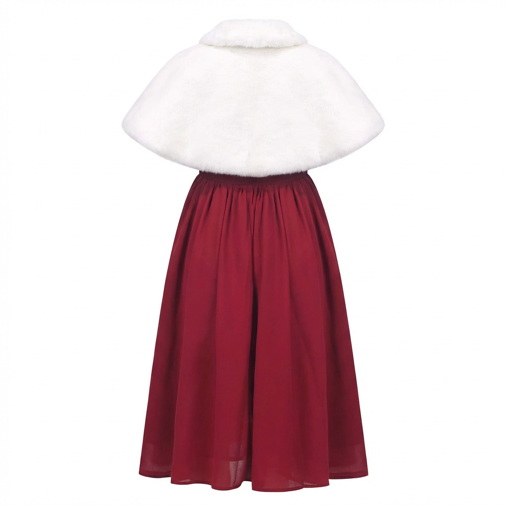 Sunny Fashion Girls Burgundy Chiffon Halter Dress with Faux Fur Cape