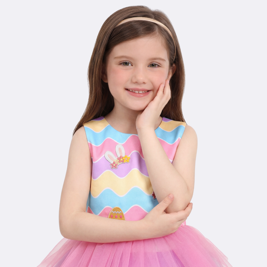 Sunny Fashion Girls Rainbow Easter Tulle Princess Dress with Egg Bag