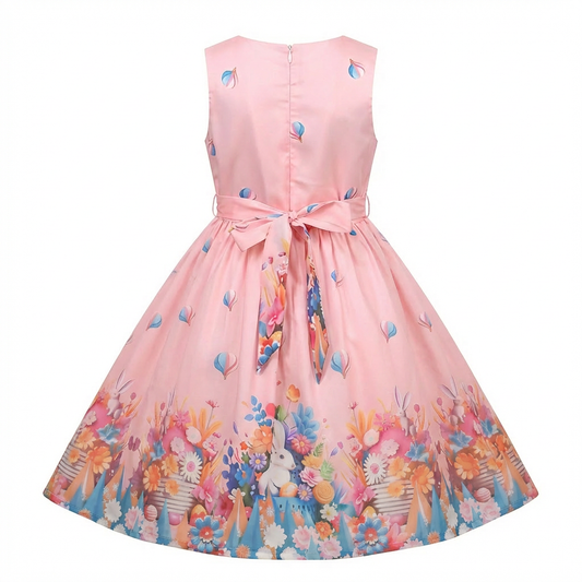 Sunny Fashion Girls Pink Easter Print Sleeveless Dress