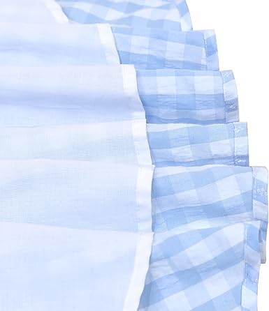 Sunny Fashion Girls Blue Gingham Plaid Ruffle Cotton Dress