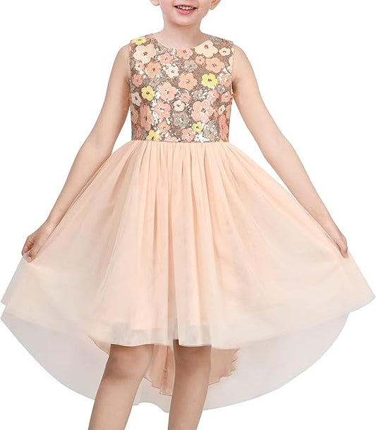 Sunny Fashion Girls Sparkle Floral High-Low Tulle Party Dress