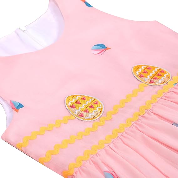 Sunny Fashion Girls Pink Easter Print Sleeveless Dress