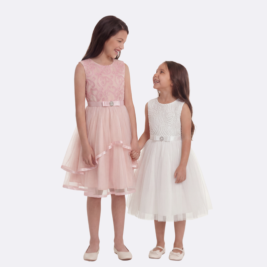 Sunny Fashion Girls Elegant Wave Hem Tulle Party Dress