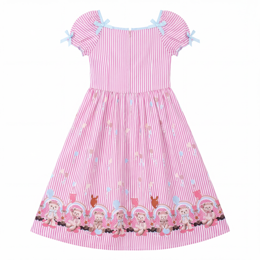 Sunny Fashion Girls Pink Vintage Stripe Bear Dress