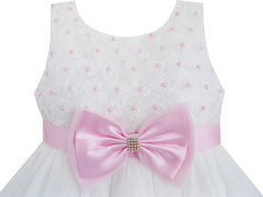 Girls Dress Flower Tulle Pleated Wedding Party Size 2-14 Years