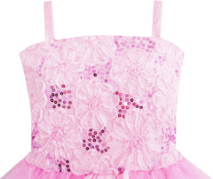 Girls Dress Sleeveless Halter Flower Multi Layer Chiffon Size 3-14 Years