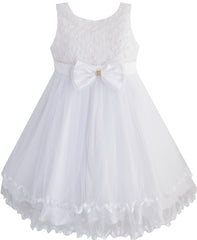 Girls Dress Flower Tulle Pleated Wedding Party Size 2-14 Years