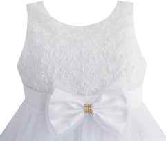 Girls Dress Flower Tulle Pleated Wedding Party Size 2-14 Years