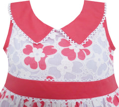 Girls Dress Turn-Down Collar Striped Blooming Rose Flower Size 2-12 Years