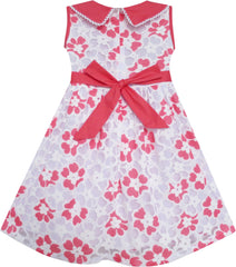 Girls Dress Turn-Down Collar Striped Blooming Rose Flower Size 2-12 Years