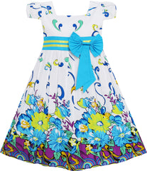 Girls Dress Turn-Down Collar Striped Blooming Rose Flower Size 2-12 Years