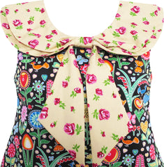 Girls Dress Turn-Down Collar Striped Blooming Rose Flower Size 2-12 Years