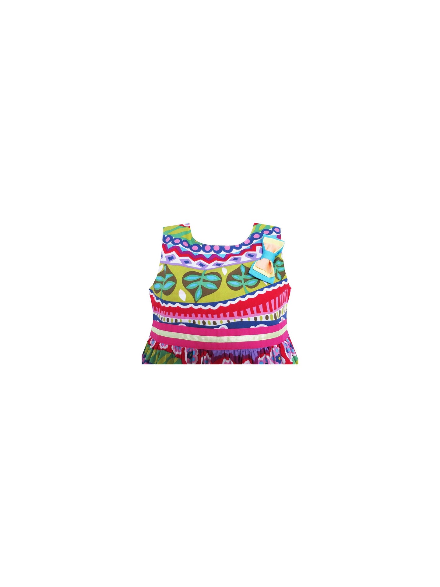 Girls Dress Bow Tie Flower Striped Print A-line Multi-Color