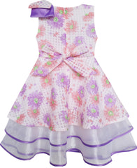 Girls Hi-Lo Dress Checkered Tulle Pearl Necklace Princess Pageant Size 4-14 Years