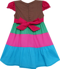 Girls Dress Turn-Down Collar Striped Blooming Rose Flower Size 2-12 Years