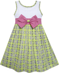 Girls Dress Turn-Down Collar Striped Blooming Rose Flower Size 2-12 Years