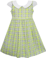 Girls Dress Turn-Down Collar Striped Blooming Rose Flower Size 2-12 Years