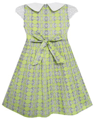 Girls Dress Turn-Down Collar Striped Blooming Rose Flower Size 2-12 Years