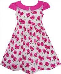 Girls Dress Turn-Down Collar Striped Blooming Rose Flower Size 2-12 Years