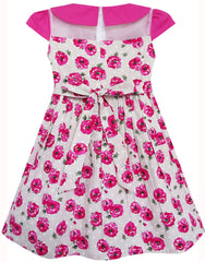 Girls Dress Turn-Down Collar Striped Blooming Rose Flower Size 2-12 Years