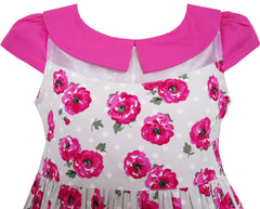 Girls Dress Turn-Down Collar Striped Blooming Rose Flower Size 2-12 Years