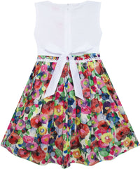 Girls Dress Turn-Down Collar Striped Blooming Rose Flower Size 2-12 Years