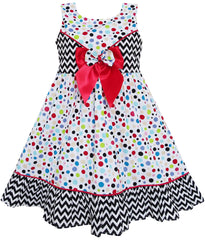 Girls Dress Polka Dot Overlap Design With Trim Size 3-14 Years