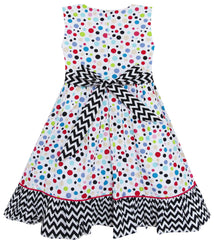 Girls Dress Polka Dot Overlap Design With Trim Size 3-14 Years