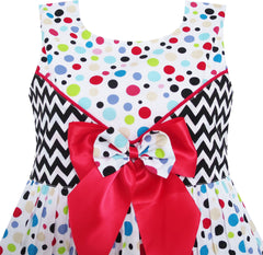 Girls Dress Polka Dot Overlap Design With Trim Size 3-14 Years
