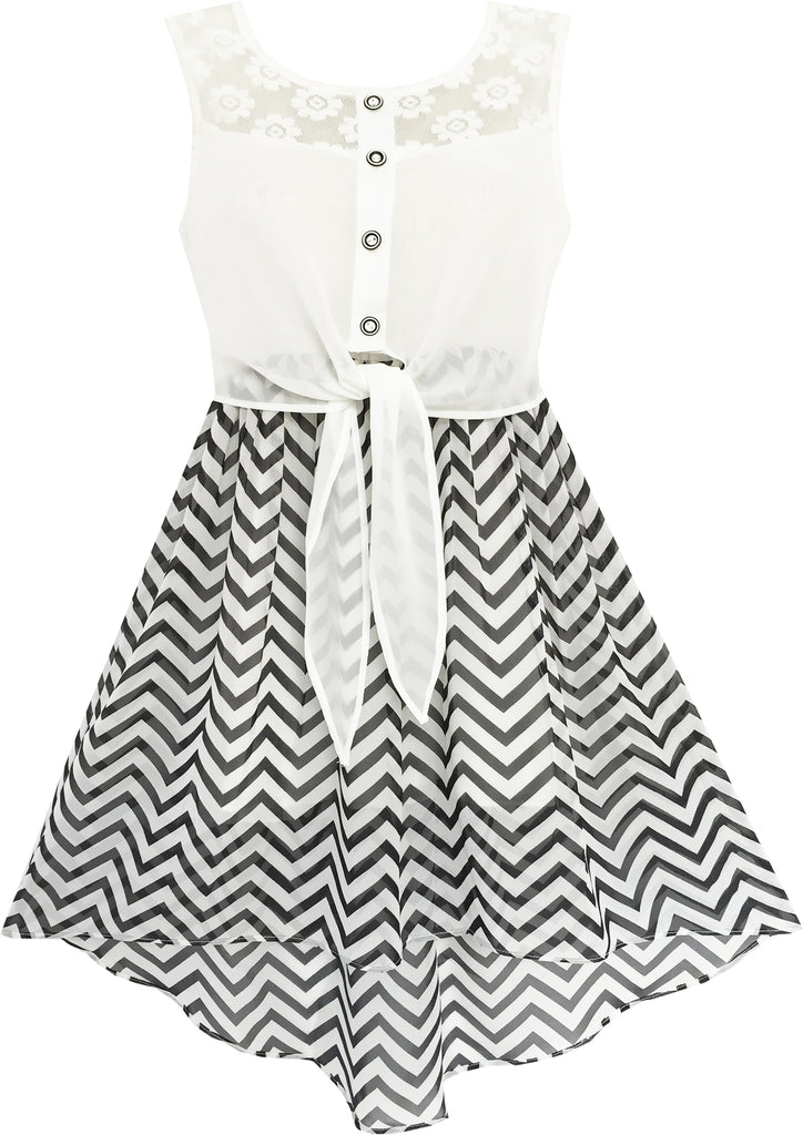 Girls Dress Chiffon Floral High-Low Tie Waist Party Princess Size 7-14 Years