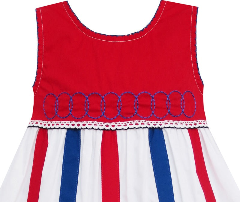 Girls Dress Little Girls Striped Embroidery Circles Heart Multi-Color