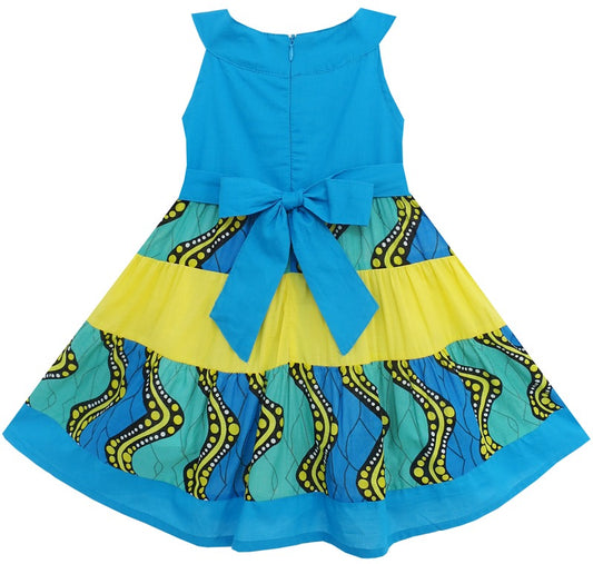 Girls Dress Little Girls Color Blocks Embroidery Flower Blue Blue
