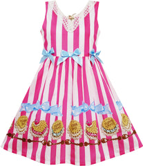Girls Dress Striped Rose Print Tulle Size 4-14 Years