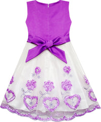 Girls Dress Bow Tie Color Contrast Size 4-12 Years