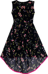 Girls Dress Turn-Down Collar Flower Chiffon Party Size 6-14 Years