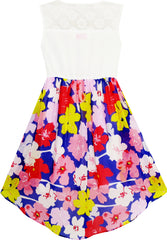 Girls Dress Chiffon Floral High-Low Tie Waist Party Princess Size 7-14 Years