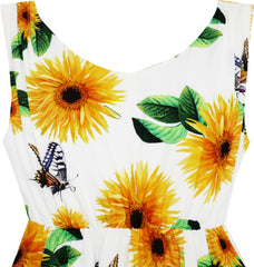 Girls Dress Flower Print Hanky Hem With Necklace Size 6-14 Years