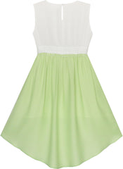 Girls Dress Turn-Down Collar Flower Chiffon Party Size 6-14 Years