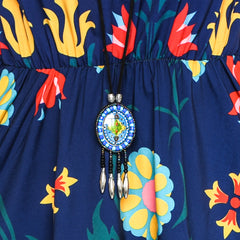 Girls Dress Flower Print Hanky Hem With Necklace Size 6-14 Years