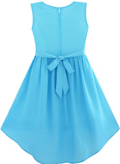 Girls Dress Turn-Down Collar Flower Chiffon Party Size 6-14 Years