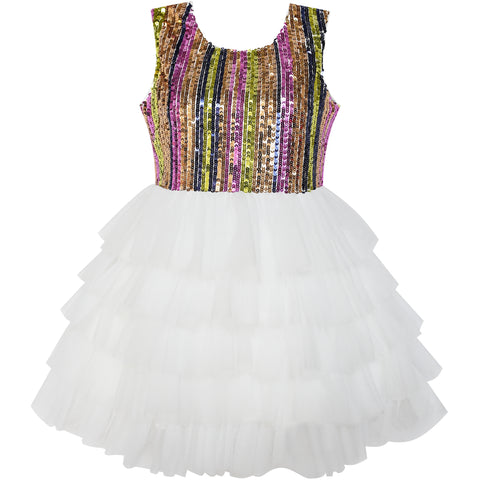 Girls Dress Birthday Princess Ruffle Dress Cake Balloon Print Size 1-10 Years