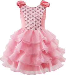 Girls Dress Ruffles Tulle Tiered Dress Sequin Party Birthday Princess Size 4-12 Years