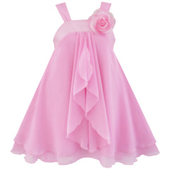 Girls Dress Sleeveless Halter Flower Multi Layer Chiffon Size 3-14 Years