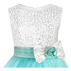 Girls Dress Flower Sparkling Sequins Belted Tulle Party Size 4-14 Years