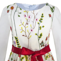 Flower Girls Dress Dimensional Flower Wedding Party Pageant Size 5-14 Years