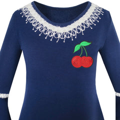 Girls Dress Lotus Leaf Sleeve Cherry Embroidery Everyday Size 3-12 Years