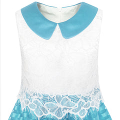 Girls Dress Lace Stripe Collar Party Size 4-14 Years
